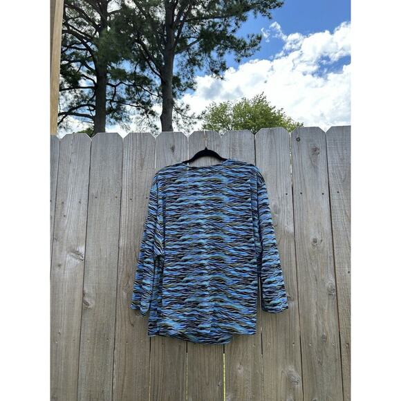 SAG HARBOR stretch Blue green Black Blouse wavy long sleeve size xl fall‎ winter - Picture 8 of 9